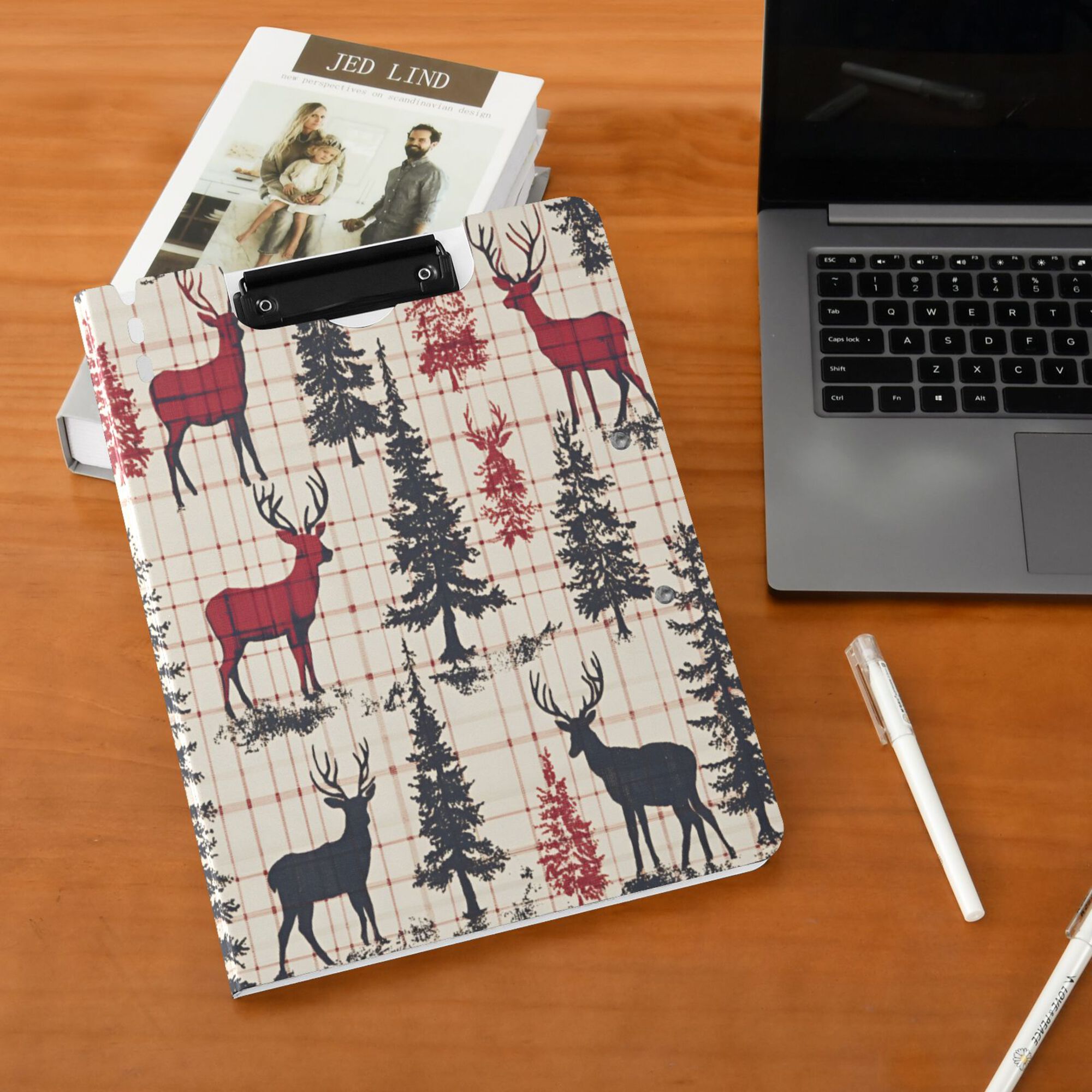 FORMRS A4 Clipboard Folder with Pen Holder Horizontal Foldable School Office Binder, Red Deer