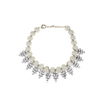 Gold Clear Rhinestone Necklace - Ethnic Inspired Golden Tone Clear Rhinestone White Bead Chunky Fashion Necklace
