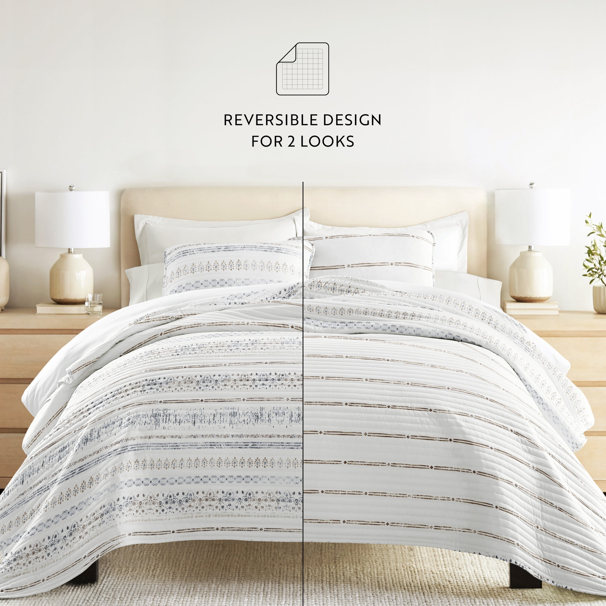 Noble Linens 3-Piece Taupe Relic Taupe Reversible Quilt Set, King