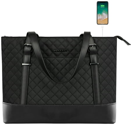 KROSER Laptop Tote Bag 15.6" Computer bag Shoulder Bag Women Handbag (Quilt)-Black