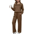 thumbnail image 2 of felwors Two Piece Sets for Women Fall Travel Vacation Outfits Long Sleeve Lounge Sets Side Slit Wide Leg Pants S-3XL Coffee, XXXL, 2 of 4
