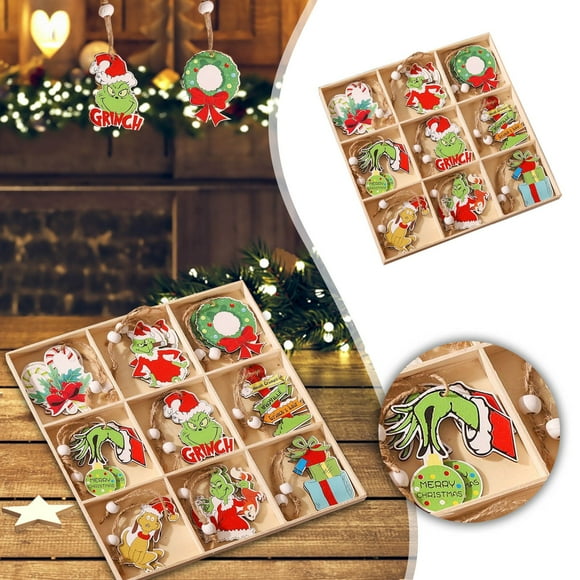 Grinch Christmas Decorations - New Christmas Nine 18pcs Wooden Hanging Doll Decoration