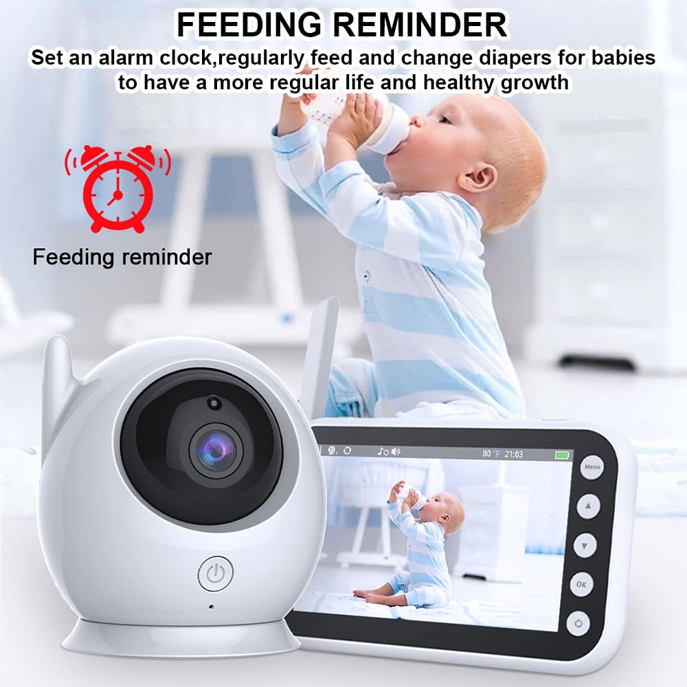 YAHHU 4.3 Inch Video Baby Monitor with Camera, 720P HD Wireless Baby Camera with Night Vision, 2-Way Audio, VOX Mode, 8 Lullabies and Temperature Sensor (4.3 in / 10.9 cm Screen, EU Plug)