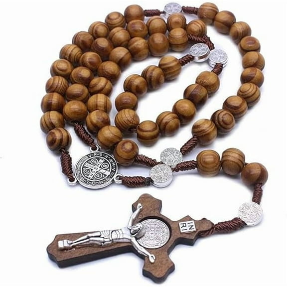 Saint Benedict Wooden Rosary Prayer Beads Men Jerusalem, Wood Christian Prayer