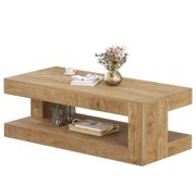 Fnova 47 Farmhouse Coffee Tabl, 2-Tier Rectangular Accent Center Tea Cocktail Table with Storage for Living Room