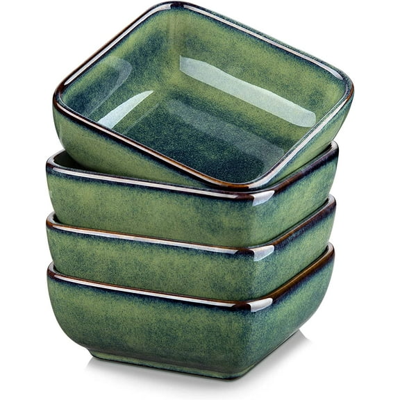 vancasso Stern, Green 4-Piece Saucer Dish Set, Porcelain Snack Bowl, Square