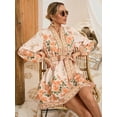 thumbnail image 4 of Njagoc3 Womens V-Neck Floral Loose Fit Dress - Short Sleeves, Tie Detail, Lightweight Breathable Fabric, Summer Boho, 4 of 5