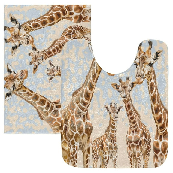 Ryvnso Giraffe Family Bathroom Shaggy Rugs Toilet Mat Soft Contour Rug