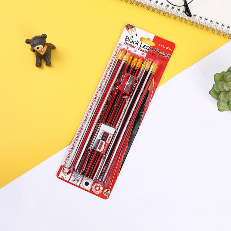 Clearance SDJMa 12 Pcs 2B Pencils, Thick, Strong, 3 in 1 Pencils Set with  with Eraser, Sharpener, Suitable for Kids Art, Drawing, Drafting, Sketching