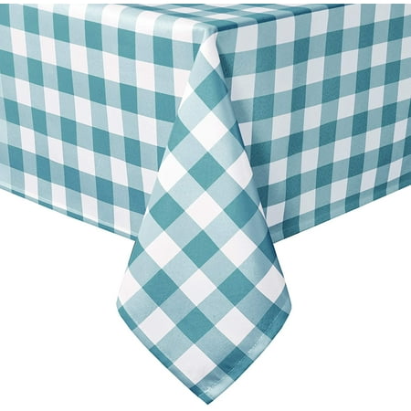 

Checkered Tablecloth Rectangle 30 x 60 Inch - Waterproof and Wrinkle Resistant Table Cloth for Picnic Dinner and Party Washable Polyester Fabric Turquoise and White Gingham Pattern