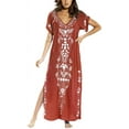 thumbnail image 1 of Robe de Plage pour Femmes à Broderie, Manches Courtes, Cache-Maillot Bikini, Fente Latérale, 1 of 2