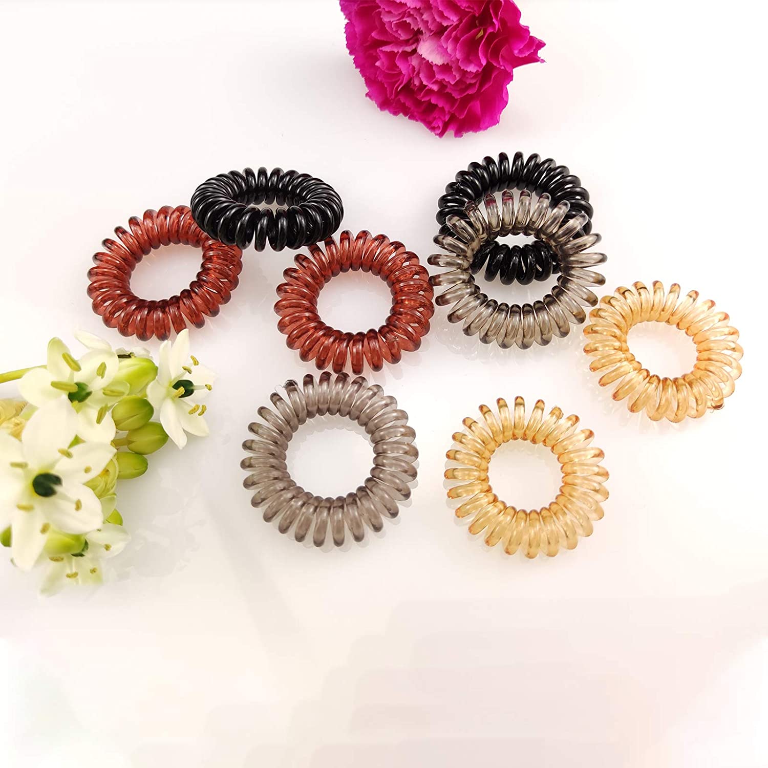 Spiral Hair Ties (8 Pieces), Coil Hair Ties for Thick Hair, Ponytail Holder Hair Ties for Women (four Colors), No Crease Hair Ties, Phone Cord Hair Ties for all Hair Types with Plastic Spiral. - image 3 of 7