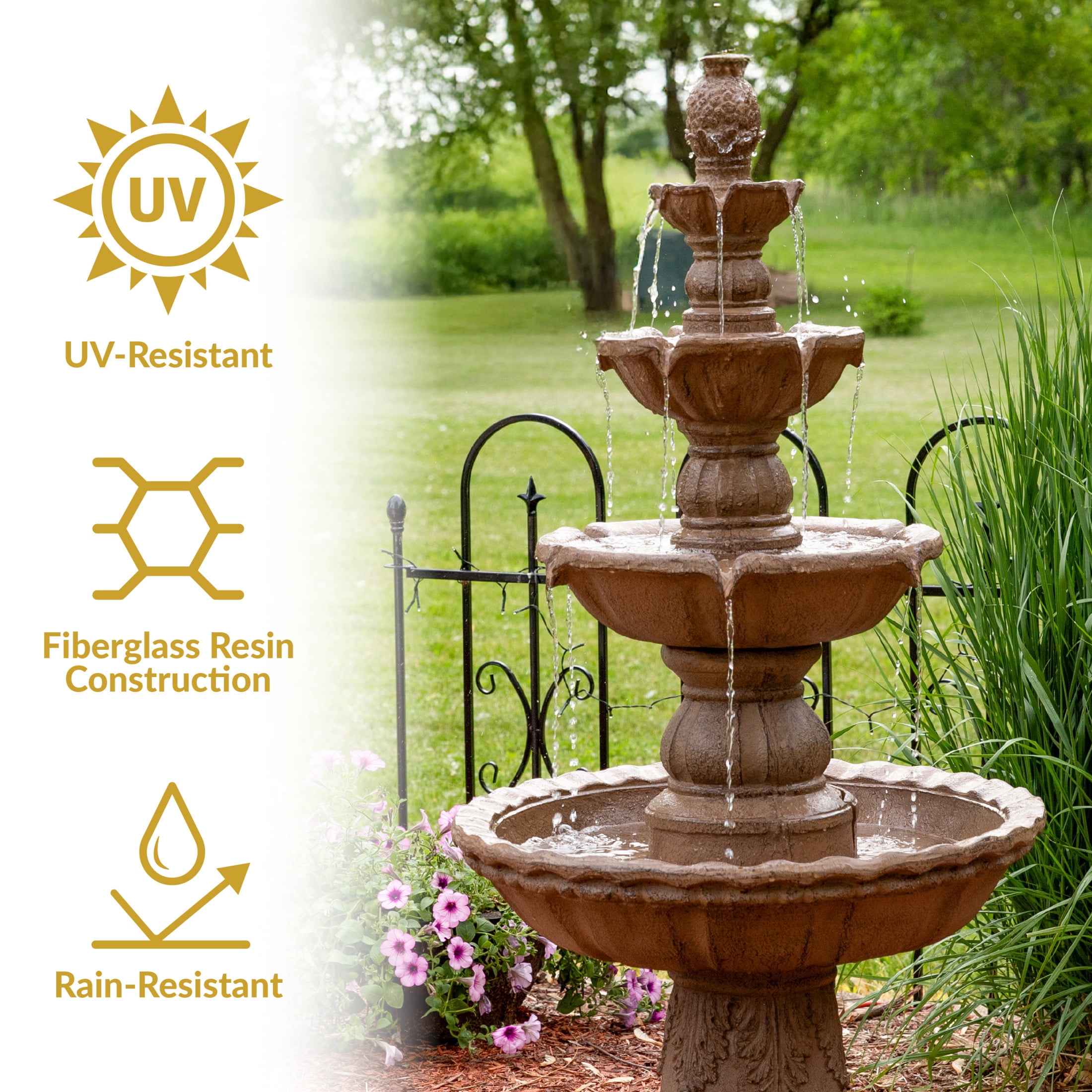 Sunnydaze Pineapple Traditional Earth Resin 4-Tier Outdoor Water Fountain