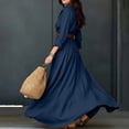 thumbnail image 4 of Women's Collared Button Front Shirt Maxi Dress, Long Sleeve Waist Tie Belted Dress, Casual Commuter Vacation Flowy Long Dress for Summer Outfits Dark Blue M(M), 4 of 9