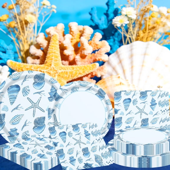 Ocean Shell Party Supplies Set - Coastal Beach Theme Disposable Plates & Napkins for Summer Gatherings