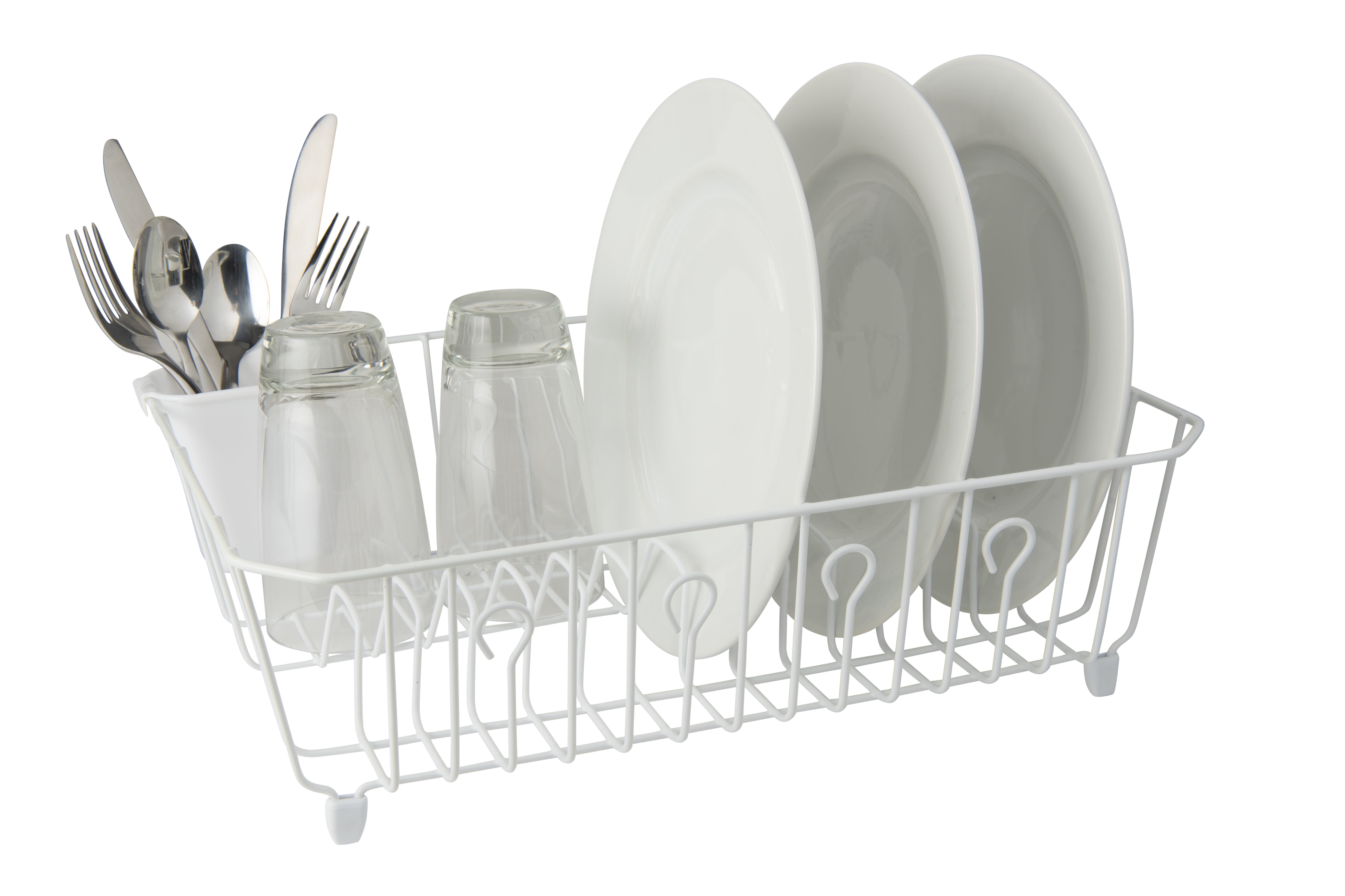 Kitchen Details Iron  Dish Rack with Cutlery Basket in White