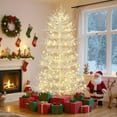 thumbnail image 3 of 6FT Pre-lit  Aspen Fir  Artificial Christmas Tree, Hinged Xmas Tree 623 Snow Flocked Branch Tips, 420 Warm White LED Lights, Holiday Coral Christmas Tree for Home Party, 3 of 18