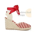 thumbnail image 3 of BLISSFUL STEP Stripe Lace Up Espadrilles Platform Wedge Sandals for Women Red 6, 3 of 6