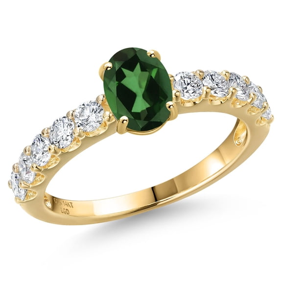 Gem Stone King 14K Yellow Gold Emerald Envy Mystic Topaz and Lab Grown Diamond Engagement Ring for Women | 1.45 Cttw | Oval 7X5MM | Gemstone November Birthstone | Size 9