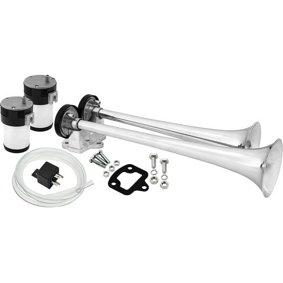 Vixen Horns Loud 2/Dual Trumpet Train Air Horn with Two Compressor Full Complete System/Kit Chrome 12V VXH2112C
