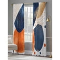 thumbnail image 5 of Navy Blue Burnt Orange Semi Sheer Curtains 84 Inch Length 2 Panels Set, Artwork Geometric Contemporary Sheer Kitchen Curtain Privacy Voile Window Curtain for Living Room Bedroom Rod Pocket Drapes, 5 of 7