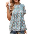 thumbnail image 1 of Blusa de manga corta con cuello redondo informal de primavera y verano con estampado de mujer OAVQHLG3B Store  lin121212, 1 of 4