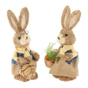 Angle View: Straw Rabbit 35cm with Clothes Bunny Statues Easter Decoration for Desk Home Yellow Grid