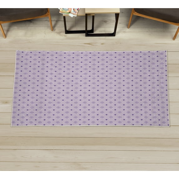 Geometric Decorative Rug, Old Fashioned Design with Flowers Inspired Geometrical Art, Quality Carpet for Bedroom Dorm and Living Room, 6 Sizes, Pale Lilac, by Ambesonne