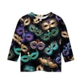 thumbnail image 3 of Girls Mardi Gras Outfit Cozy 3/4 Sleeve Tops Fat Tuesday Tshirt New Orleans Carnival Party Blouse, 3 of 4