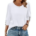 thumbnail image 2 of Diufon Womens Tops 3/4 Sleeve with Buttons Dressy Casual Blouses Soft Crewneck Shirts Fall Fashion Clothes, 2 of 9