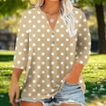 thumbnail image 2 of Women's 3/4 Sleeve Plus Size Tops Polka Dots Print Button V Neck Casual Fashion Graphic Tee Tshirts L-5X (3XL, Khaki), 2 of 5