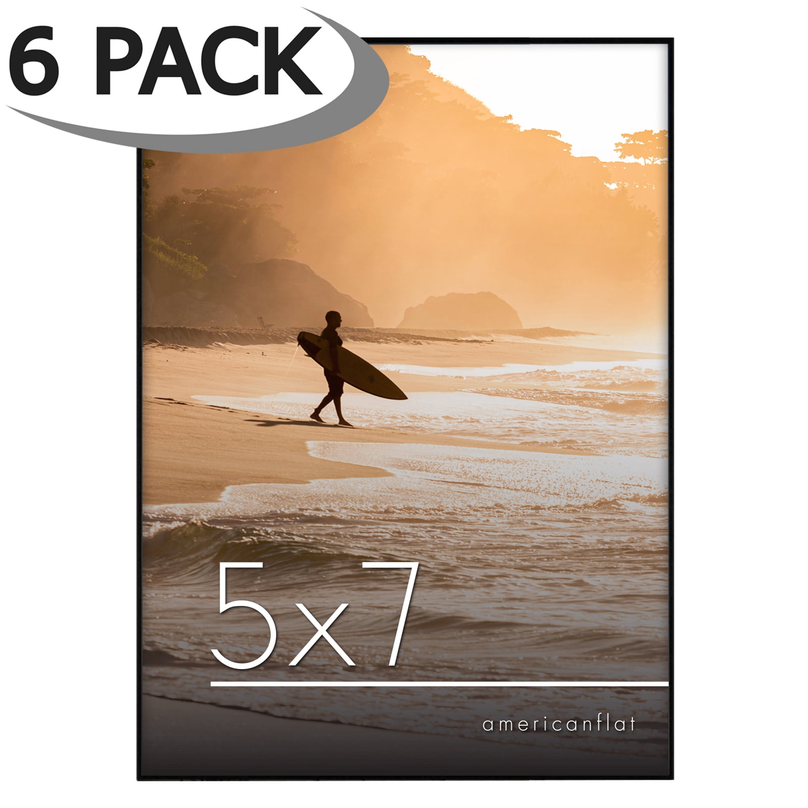 Americanflat Front Loading 5x7 Picture Frames in Black - Set of 6 Thin Frameless Plastic Frames with Shatter-Resistant Glass and Pop-In Easel Stand For Horizontal and Vertical Display.