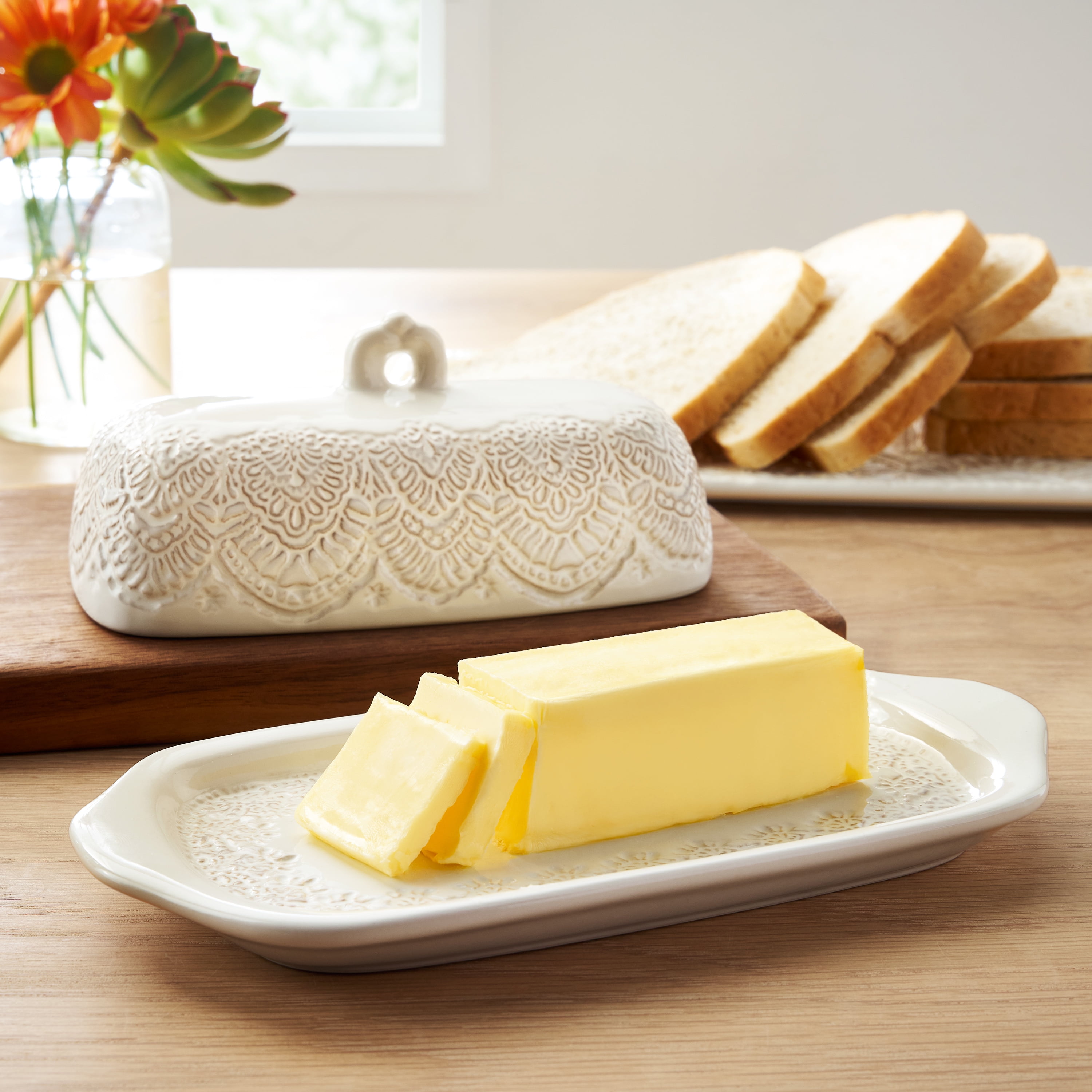 The Pioneer Woman Vintage Lace Butter Dish, Rustic Kitchen Organizer or Storage Accessory, Perfect for Farmhouse Kitchen Décor