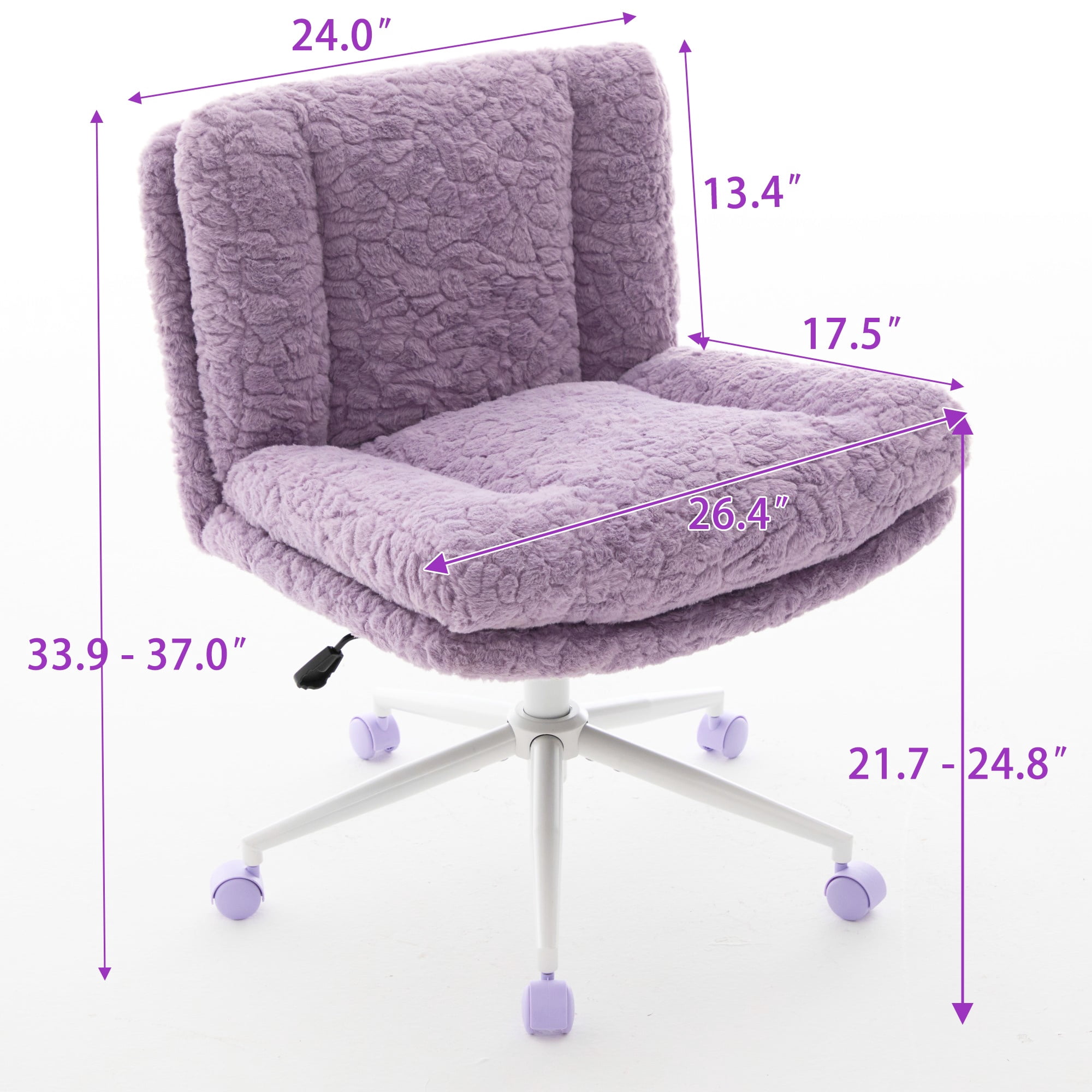 PORKISS Vanity Chair Makeup Chair, Home Office Chair, Ergonomic Desk Chair with Soft Faux Alpaca, Adjustable Swivel Task Computer Chair with Wheels, Violet
