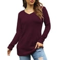thumbnail image 2 of TEMOFON Womens Long Sleeve tops V neck Shirt fall tops Going Out Solid Color sweater Basic Fashion Tunic Blouse clothes for women, 2 of 5