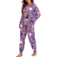 thumbnail image 2 of Renewold Halloween Pumpkin Pajama Pants Set Black Cat Pajamas for Women Plus Size Long Sleeve Sleepwear Size 2XL Drawstring Pj Lounge Set Cozy Nightwear Purple 2 Piece, 2 of 7