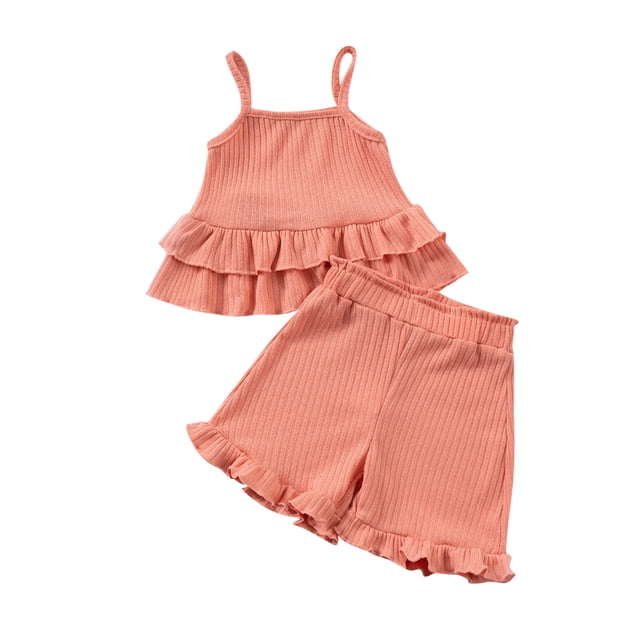 Odeerbi 2-10 Años Niñas Trajes de Verano Camisolas de Algodón Con Volantes Pantalones Cortos Conjunto de Dos Piezas