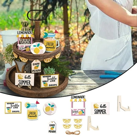 

Rovga Summer Fruit Lemon Style Mini Country Farm Layered Tray Ornaments Wooden Artifact Tabletop Ornaments