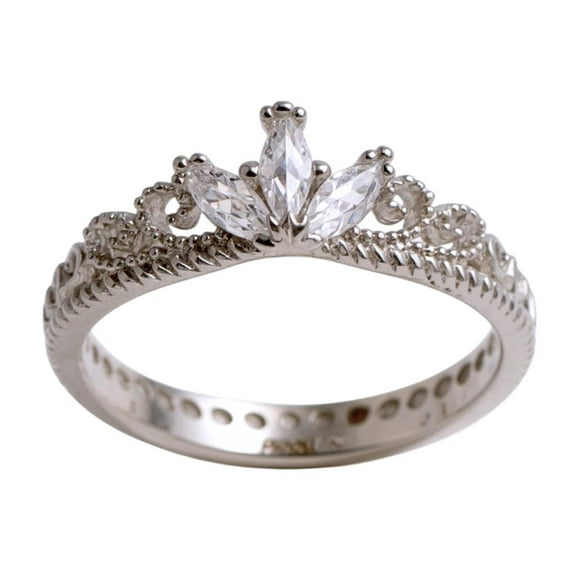 White Gold Plated CZ Dainty Princess Crown Ring