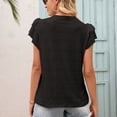 thumbnail image 2 of Defitshape Women's Flutter Short Sleeve T Shirt Cotton Summer Eyelet Top Cute Loose Flowy Lightweight Key Hole Knotted Ruffle V Neck Blouse Black Medium, 2 of 4