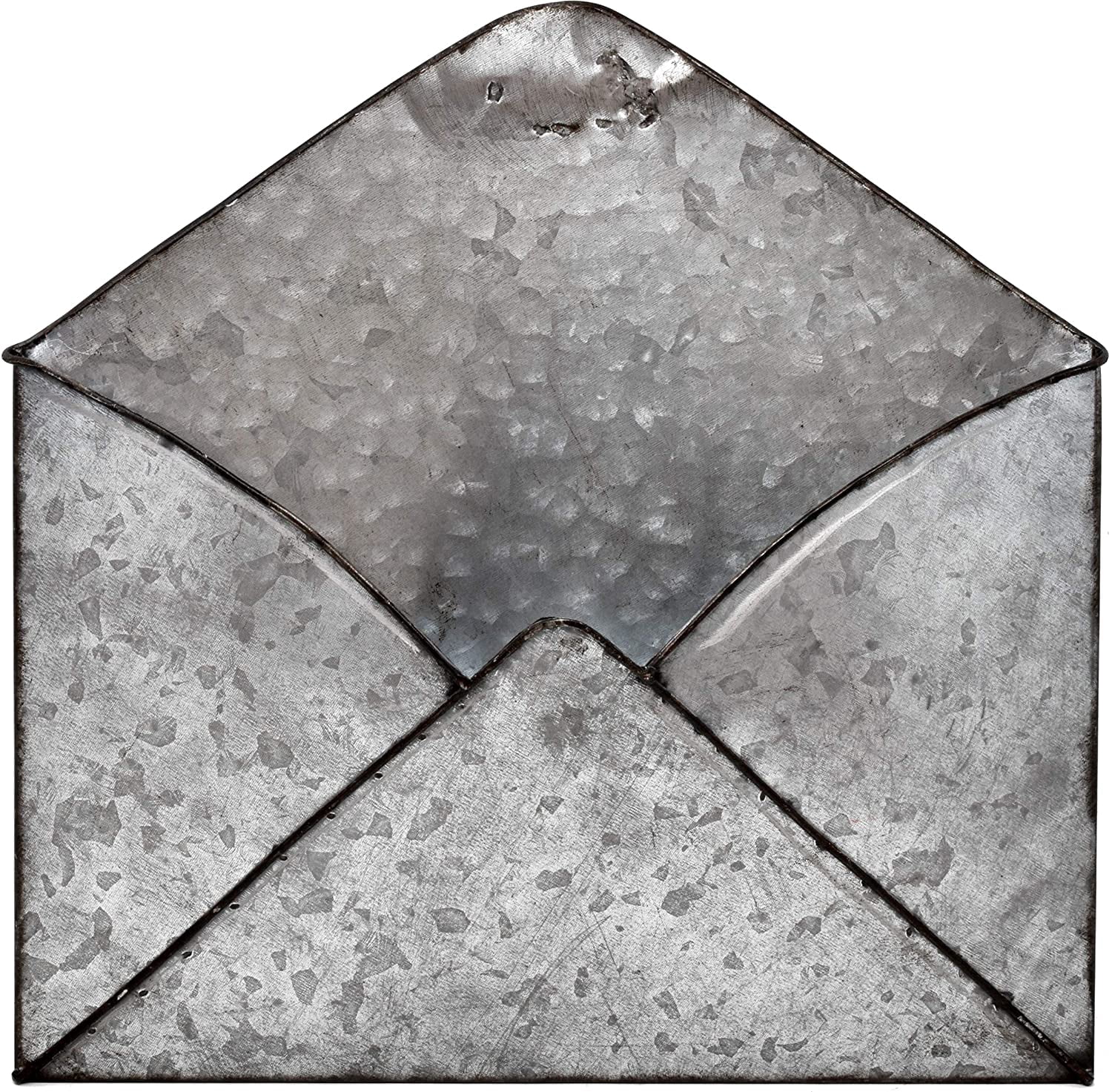 HTOOQ Galvanized Metal Envelope Holder, Wall Mount Letter Basket, Tin Rustic Vintage Decorative Style, 1 Pack