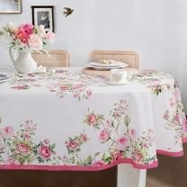 Pink Oval Tablecloth, Floral Oval Tablecloth, Pink Flowers Print Table Cloth, Spring Summer Waterproof Wrinkle Free Tablecloth for Oval Tables 60 X 120 Inch