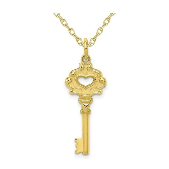 10K Yellow Gold Key Heart Charm Pendant Necklace with Chain