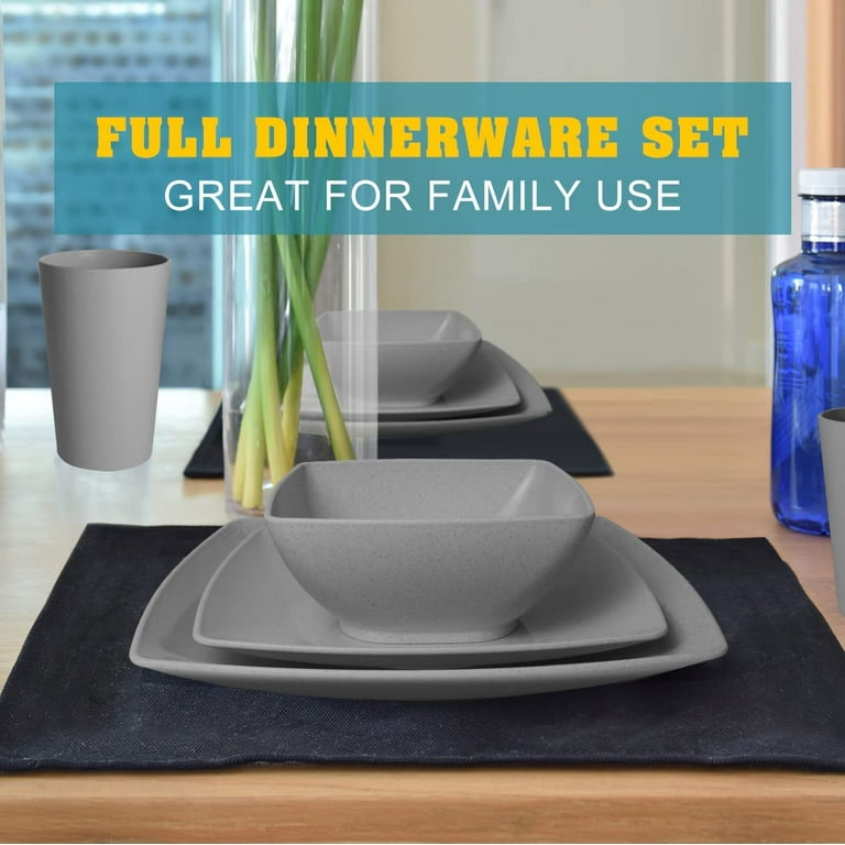 Dinner Plates Dinnerware Sets For Teivio 24-piece Plastic Wheat