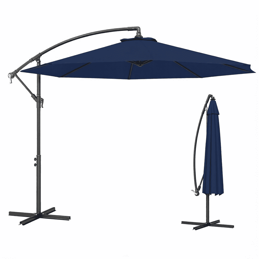 10ft Navy Blue Offset Cantilever Patio Umbrella, Crank Adjustable Tilt Outdoor Sun Shade, UV Waterproof Steel Frame with Stable Cross Base for Garden Backyard
