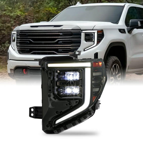 AKKON - Fit 2022 2023 2024 GMC Sierra 1500 22-24 AT4/ AT4x Full LED DRL Turning Signal (Black & Smoke Bezel) Projector Headlight OE Style Driver Left