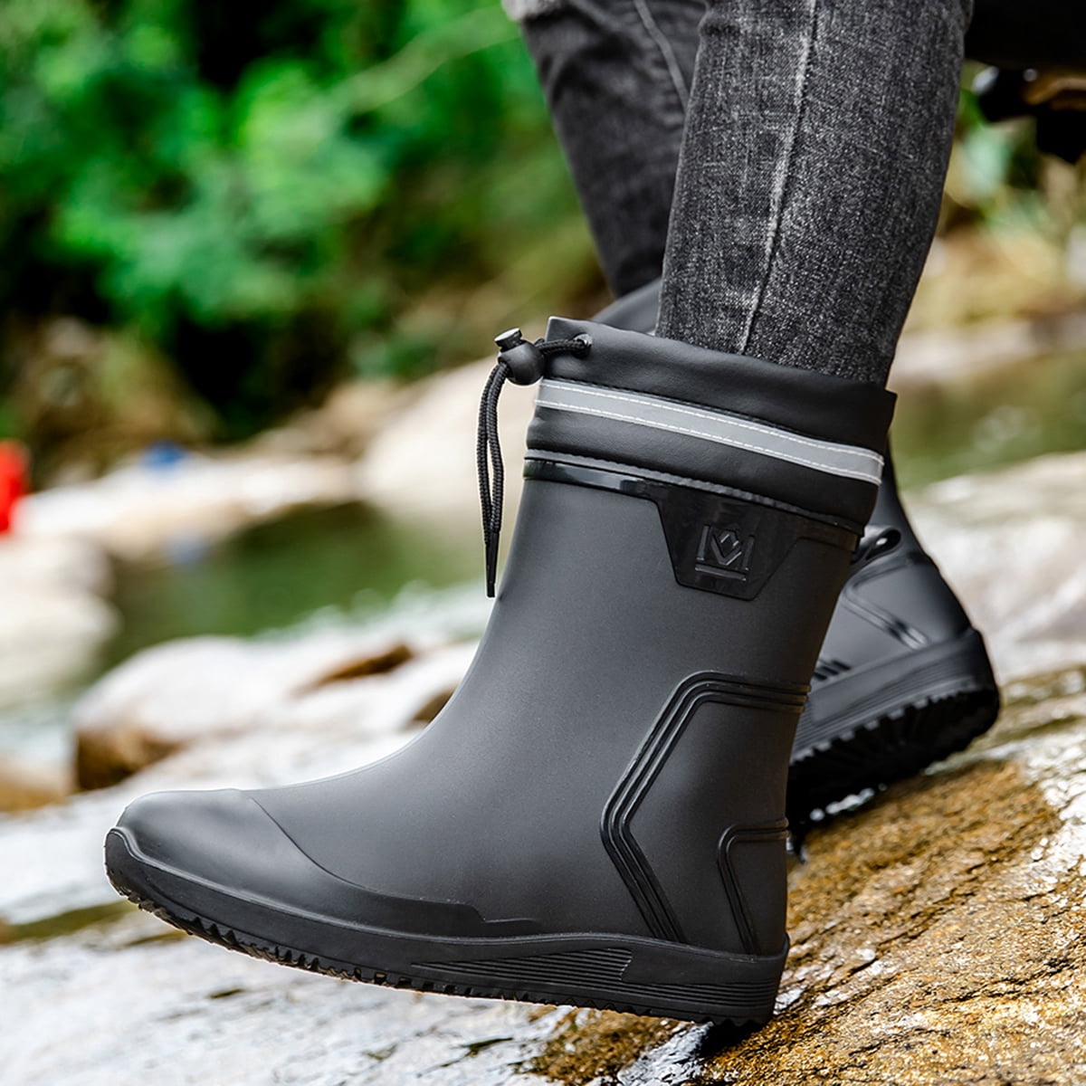 AUXDIQ Rain Shoes Men Mid-calf Boots Waterproof Rain Boots Outdoor Garden Shoes