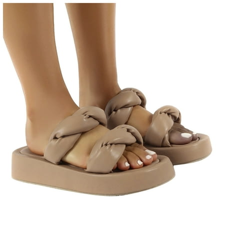 

Aayomet Womens House Slippers Shoes Flat Round Womens On Toe Casual Slip Summer Ladies Slippers Platform Women s slipper Khaki 8