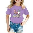 thumbnail image 4 of MIXUE Kids Girls Tops & T-Shirts Kids Summer Easter Bunny Round Neck Petal Sleeve Casual Solid Color Pullover Tshirts Holiday Wear,Purple,6-7 Years, 4 of 4