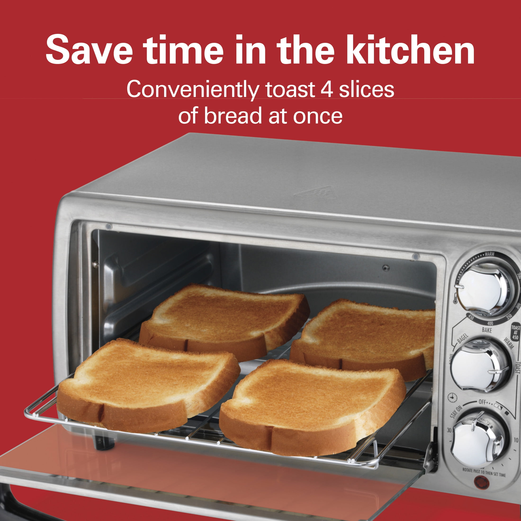 Open Box Hamilton Beach 4-Slice Countertop Toaster Oven with 5 Versatile Cooking Modes, Stainless Steel